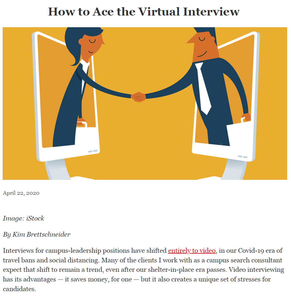 How to Ace the Virtual Interview (Chronicle Vitae) | Career Navigator